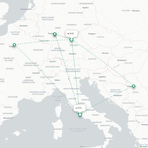 Neurenberg - Rome kaart van rechtstreekse vlucht