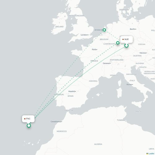 Nuremberg - Funchal karta över direktflyg
