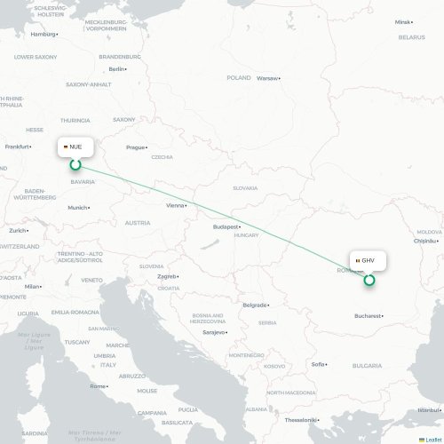 Mapa de vuelo directo Nuremberg - Braşov