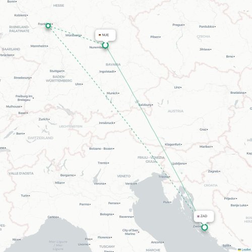 Neurenberg - Zadar kaart van rechtstreekse vlucht