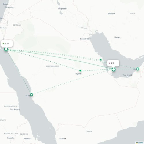 Mapa de vuelo directo Neom - Doha