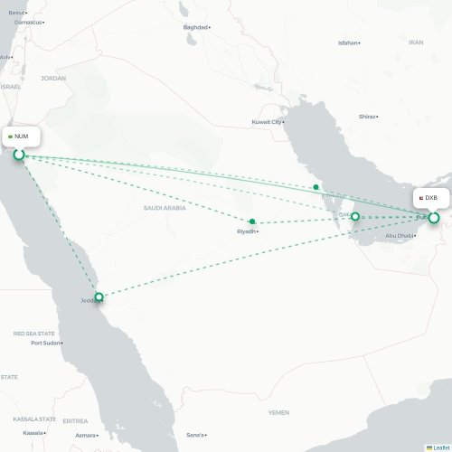 Mapa de vuelo directo Neom - Dubái