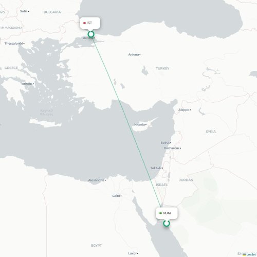 Mapa de vuelo directo Neom - Estambul