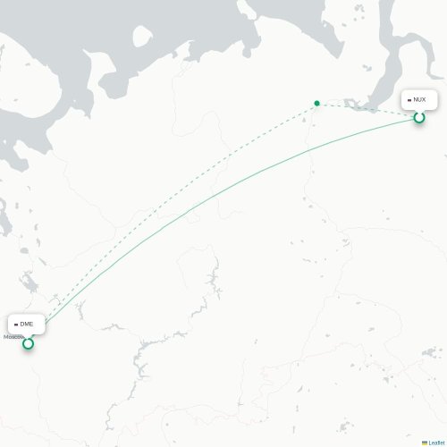 Mapa de vuelo directo Novy Urengoy - Moscú