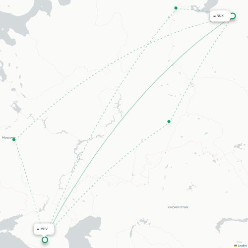 Mapa de vuelo directo Novy Urengoy - Mineralnye Vody