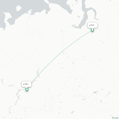 Mapa de vuelo directo Novy Urengoy - Nizhnekamsk