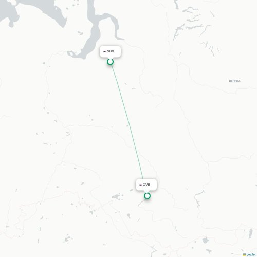 Mapa de vuelo directo Novy Urengoy - Novosibirsk