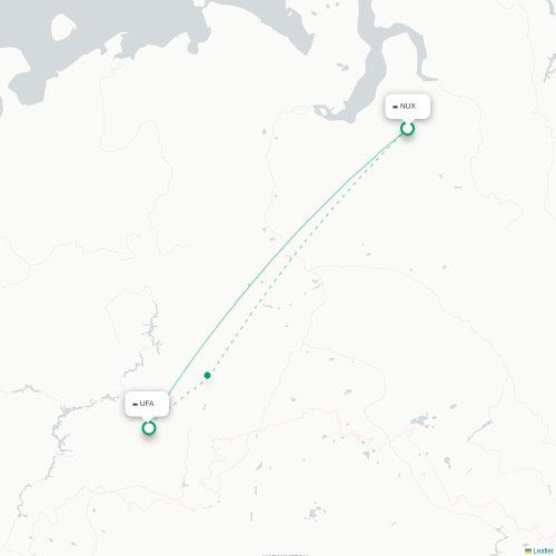 Mapa de vuelo directo Novy Urengoy - Ufá