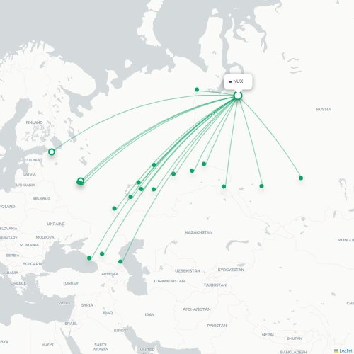 Mapa de vuelo directo Novy Urengoy - Sarátov