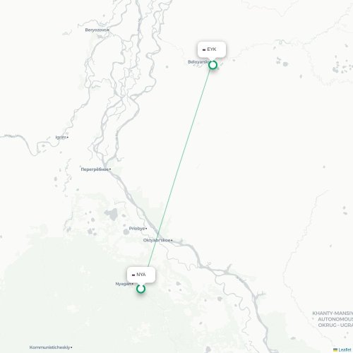 Mapa de vuelo directo Nyagan’ - Beloyarskiy