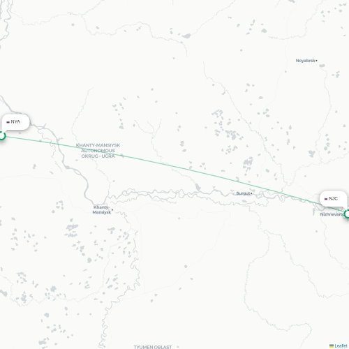 Mapa de vuelo directo Nyagan’ - Nizhnevártovsk