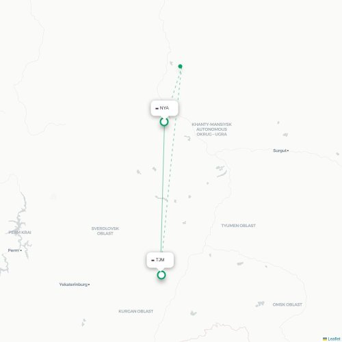 Mapa de vuelo directo Nyagan’ - Tyumen