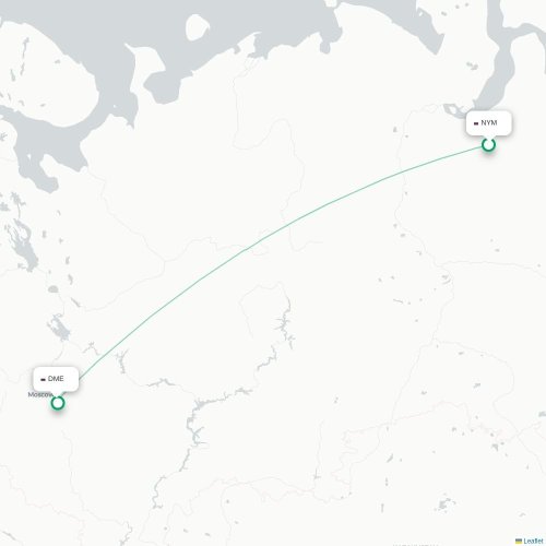 Mapa lotu bezpośredniego Nadym – Moskwa