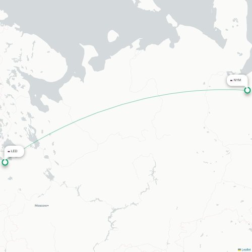 Mapa lotu bezpośredniego Nadym – Sankt Petersburg