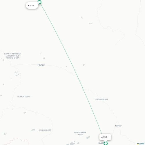Mapa lotu bezpośredniego Nadym – Nowosybirsk