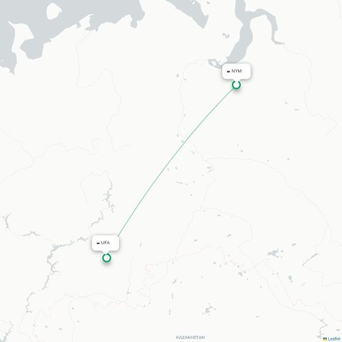 Mapa lotu bezpośredniego Nadym – Ufa
