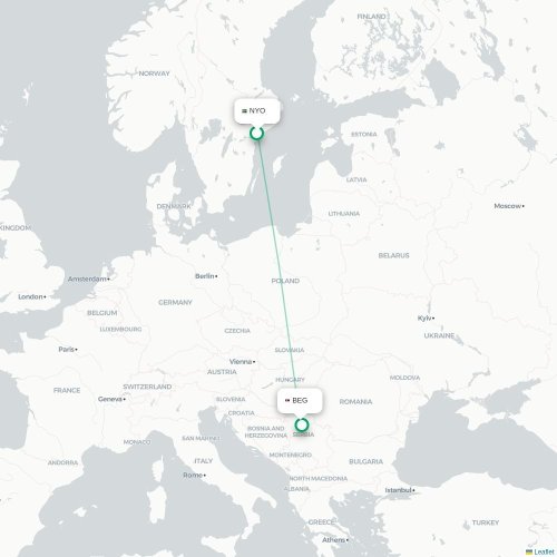 Mapa de vuelo directo Estocolmo - Belgrado