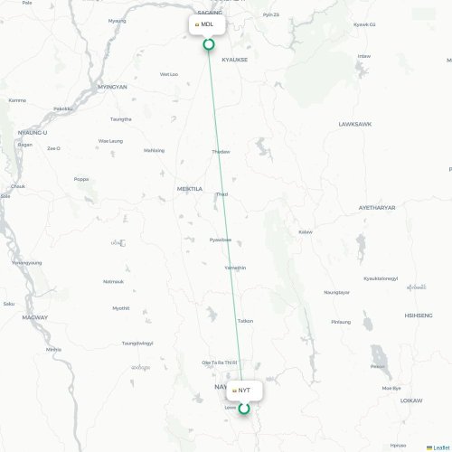 Mapa de vuelo directo Naypyitaw - Mandalay