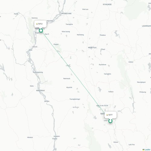 Mapa de vuelo directo Naypyitaw - Nyaung-U