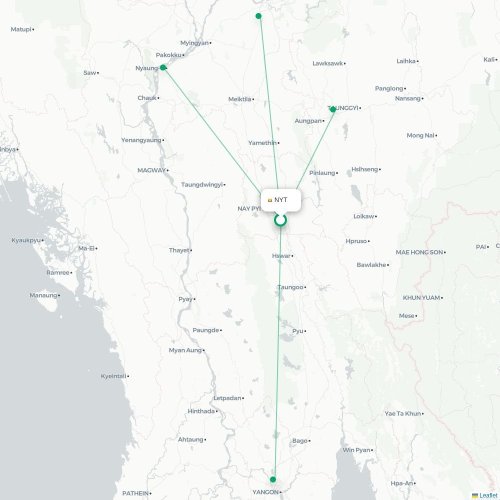 Mapa de vuelo directo Naypyitaw - Kalemyo
