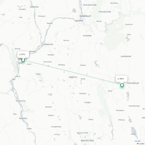 Mapa de vuelo directo Nyaung-U - Heho