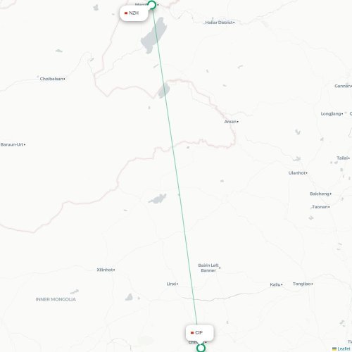 Mapa lotu bezpośredniego Hulunbuir – Chifeng