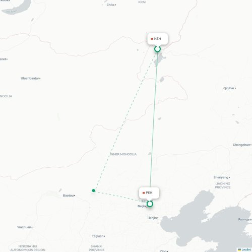 Mapa lotu bezpośredniego Hulunbuir – Pekin