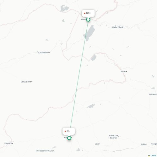 Mapa lotu bezpośredniego Hulunbuir – Xilinhot