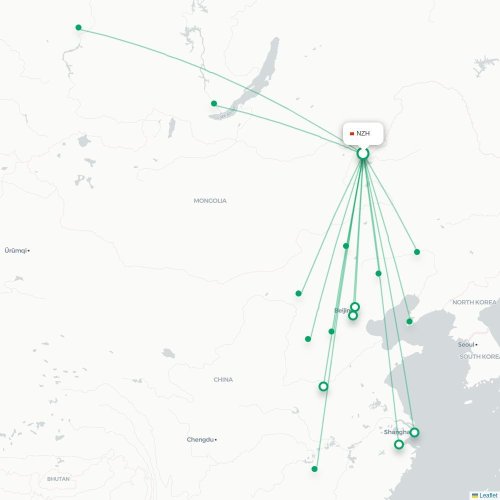 Mapa de vuelo directo Hulunbuir - Hohhot