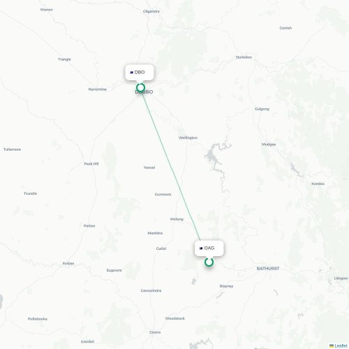 Orange - Dubbo kort over direkte fly