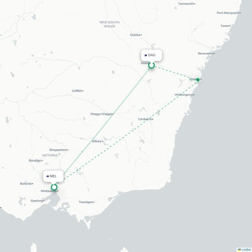 Orange - Melbourne kort over direkte fly