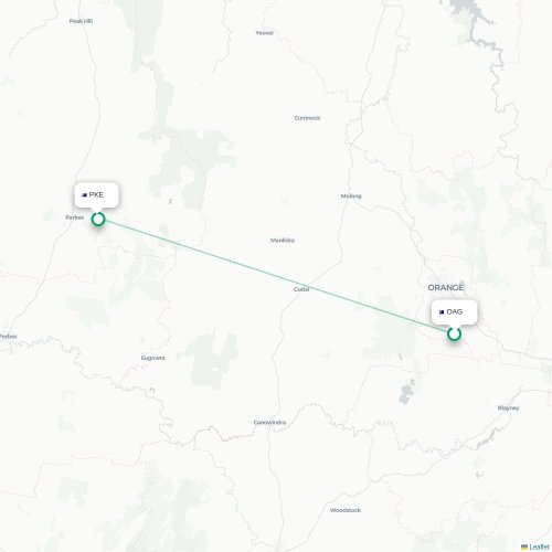 Orange - Parkes kort over direkte fly
