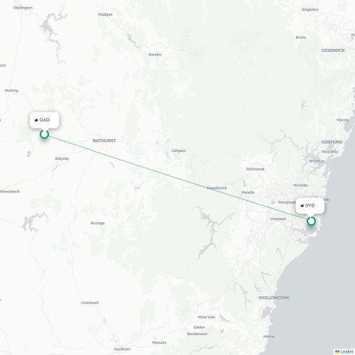 Orange - Sydney kort over direkte fly