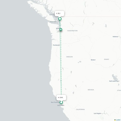 Mapa lotu bezpośredniego Oakland – Bellingham