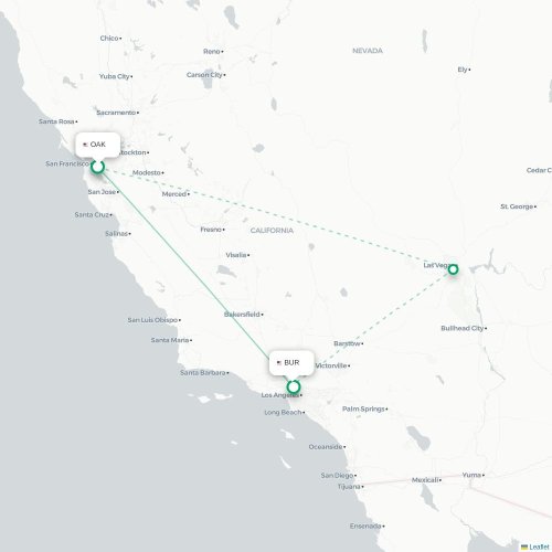 Mapa lotu bezpośredniego Oakland – Burbank