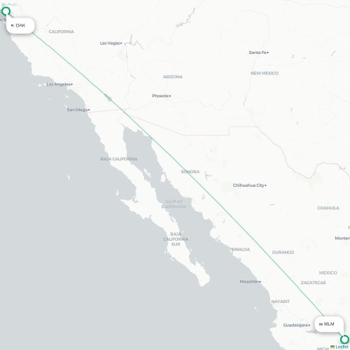 Oakland - Morelia karta över direktflyg