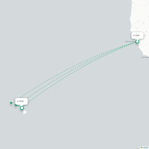 Mapa lotu bezpośredniego Oakland – Kahului