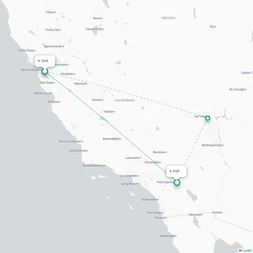 Mapa lotu bezpośredniego Oakland – Palm Springs
