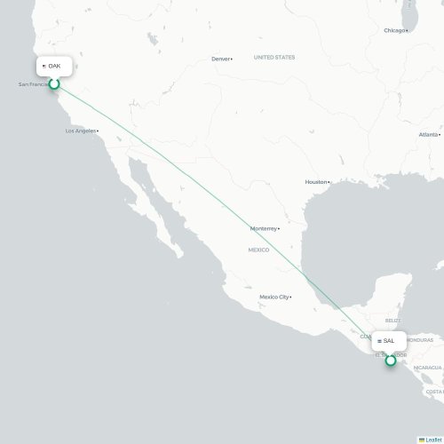 Mapa lotu bezpośredniego Oakland – San Salwador