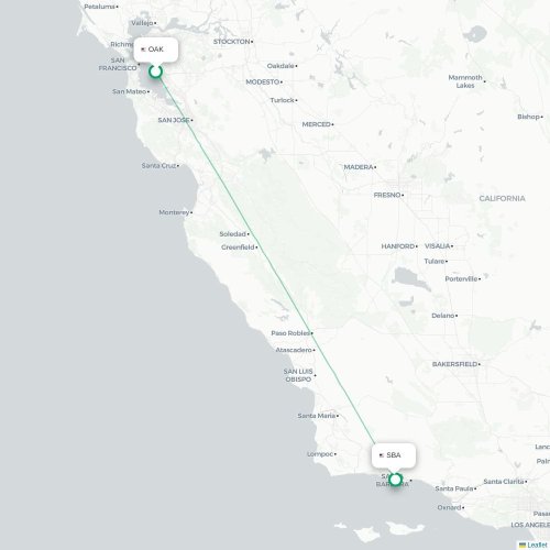 Mapa lotu bezpośredniego Oakland – Santa Barbara