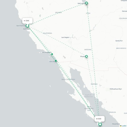 Mapa de vuelo directo Oakland - San José del Cabo