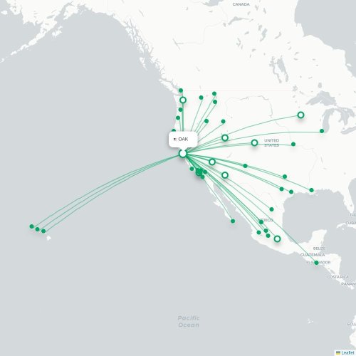 Mapa de vuelo directo Oakland - Ciudad de México, D.F.