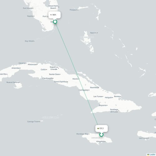 Mapa de vuelo directo Ocho Ríos - Miami