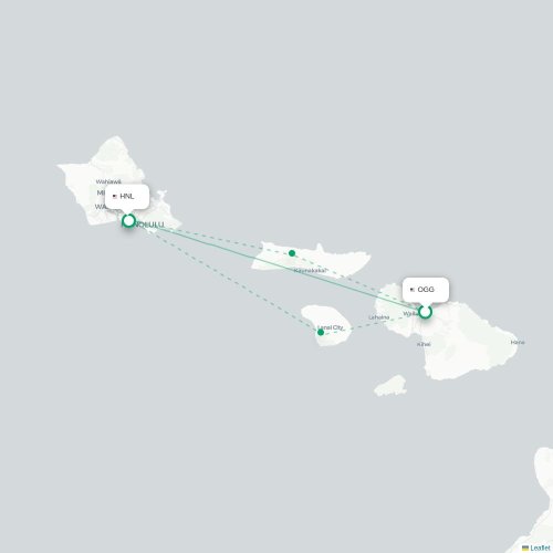 Kahului - Honolulu karta över direktflyg