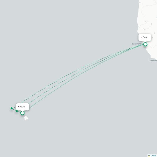 Mapa de vuelo directo Kahului - Oakland