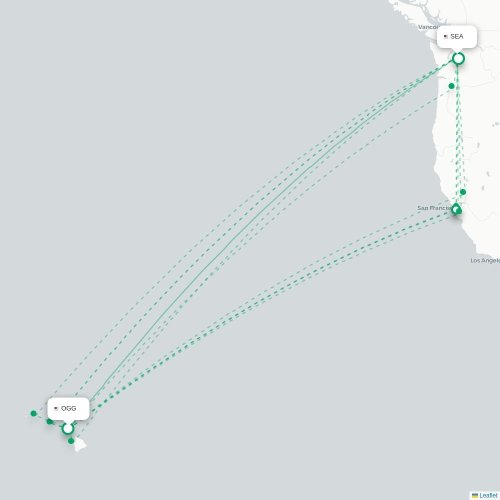 Mapa de vuelo directo Kahului - Seattle
