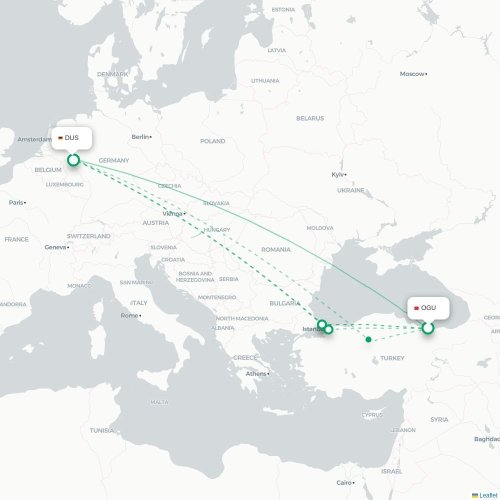 Gulyali - Dusseldorf karta över direktflyg