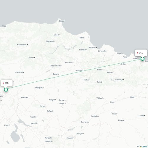 Gulyali - Ankara karta över direktflyg