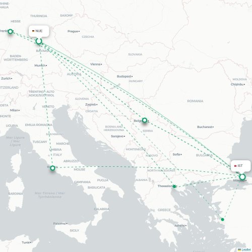 Gulyali - Istanbul karta över direktflyg
