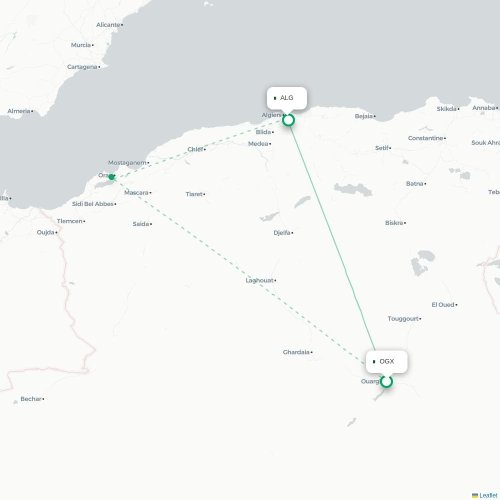Ouargla - Algiers kaart van rechtstreekse vlucht